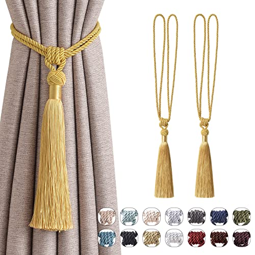 Pretty Jolly Langen Quasten Vorhang-Raffhalter Handmade geflochtene Seil Knoten drapierte Raffhalter Elegante dekorative Vorhanghalter für Zuhause und Büro, Gelb, 2 Stück von Pretty Jolly