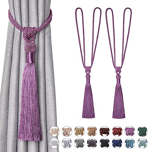 Pretty Jolly Langen Quasten Vorhang-Raffhalter Handmade geflochtene Seil Knoten drapierte Raffhalter Elegante dekorative Vorhanghalter für Zuhause und Büro, Lila, 2 Stück von Pretty Jolly