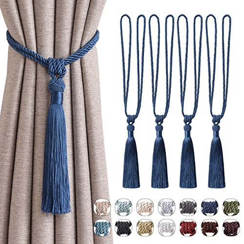 Pretty Jolly Langen Quasten Vorhang-Raffhalter Handmade geflochtene Seil Knoten drapierte Raffhalter Elegante dekorative Vorhanghalter für Zuhause und Büro, Marineblau, 4 Stück Pretty Jolly Langen Quasten Vorhang-Raffhalter Handmade geflochtene Seil Knoten drapierte Raffhalter Elegante dekorative Vorhanghalter für Zuhause und Büro, Marineblau, 4 Stück von Pretty Jolly