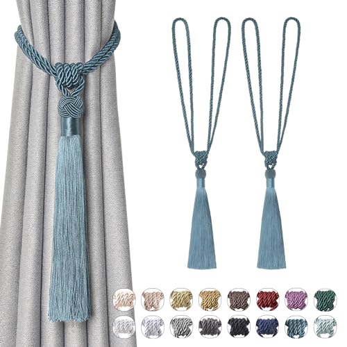 Pretty Jolly Langen Quasten Vorhang-Raffhalter Handmade geflochtene Seil Knoten drapierte Raffhalter Elegante dekorative Vorhanghalter für Zuhause und Büro, Türkis, 2 Stück von Pretty Jolly