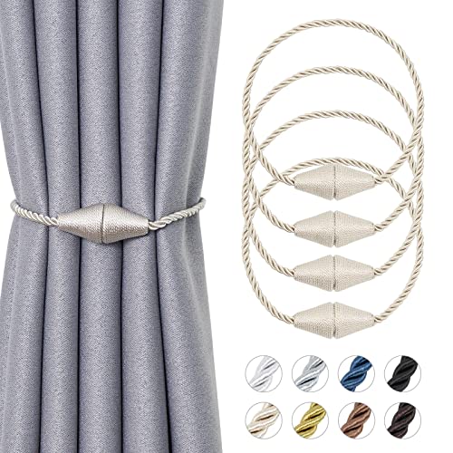 Pretty Jolly Magnetische Vorhang-Raffhalter, 40,6 cm, handgefertigt, gewebt, Seil, Vorhanghalter, praktisch, dekorativ, kegelförmig, Raffhalter für Zuhause und Büro, Fenstervorhänge (neues Beige) von Pretty Jolly