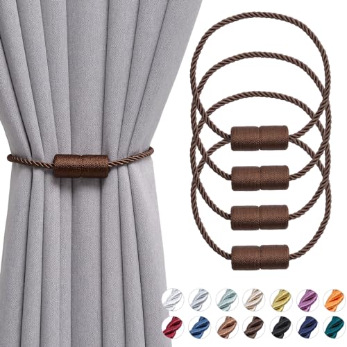 Pretty Jolly magnetische Vorhang Raffhalter handgefertigtes Gewebe Seil Vorhang-Raffhalter Einfachheit dekorative Vorhang drapieren Krawatte zurück für Haus Fenster Drapery, Kaffee tief, 4 Stück von Pretty Jolly