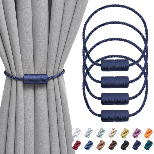 Pretty Jolly magnetische Vorhang Raffhalter handgefertigtes Gewebe Seil Vorhang-Raffhalter Einfachheit dekorative Vorhang drapieren Krawatte zurück für Haus Fenster Drapery, Dunkelblau, 4 Stück von Pretty Jolly
