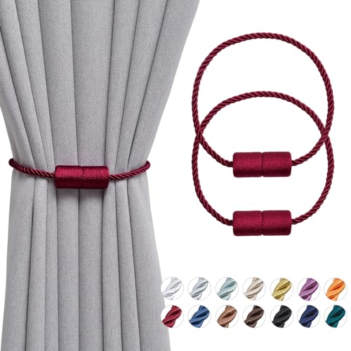 Pretty Jolly magnetische Vorhang Raffhalter handgefertigtes Gewebe Seil Vorhang-Raffhalter Einfachheit dekorative Vorhang drapieren Krawatte zurück für Haus & Büro Fenster Drapery, Weinrot, 2 Stück von Pretty Jolly