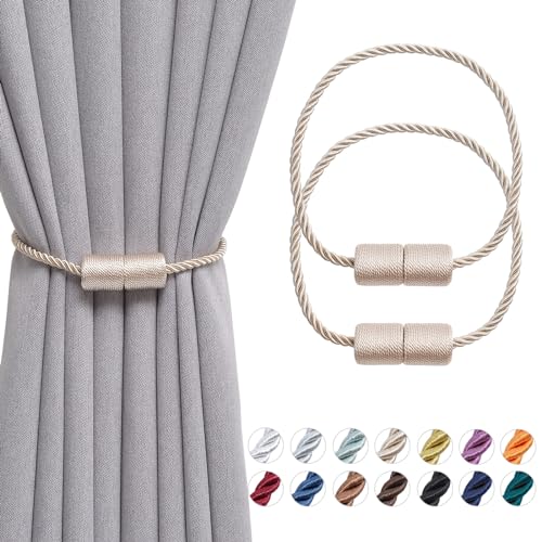 Pretty Jolly magnetische Vorhang Raffhalter handgefertigtes Gewebe Seil Vorhang-Raffhalter Einfachheit dekorative Vorhang drapieren Krawatte zurück für Haus & Büro Fenster Drapery, Beige, 2 Stück von Pretty Jolly