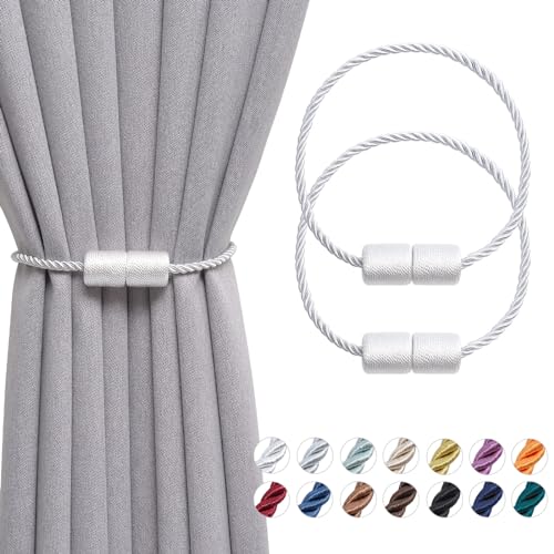 Pretty Jolly magnetische Vorhang Raffhalter handgefertigtes Gewebe Seil Vorhang-Raffhalter Einfachheit dekorative Vorhang drapieren Krawatte zurück für Haus & Büro Fenster Drapery, Weiß, 2 Stück von Pretty Jolly