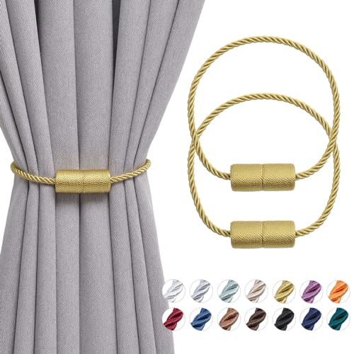 Pretty Jolly magnetische Vorhang Raffhalter handgefertigtes Gewebe Seil Vorhang-Raffhalter Einfachheit dekorative Vorhang drapieren Krawatte zurück für Haus & Büro Fenster Drapery, Gold, 2 Stück von Pretty Jolly