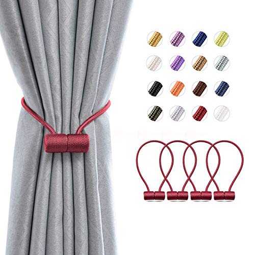 Pretty Jolly Magnetische Vorhang-Raffhalter, 40,6 cm, modern, handgefertigt, gewebtes Seil, Vorhanghalter, praktische dekorative Raffhalter für Zuhause und Büro, Fenstervorhänge (Weinrot) von Pretty Jolly