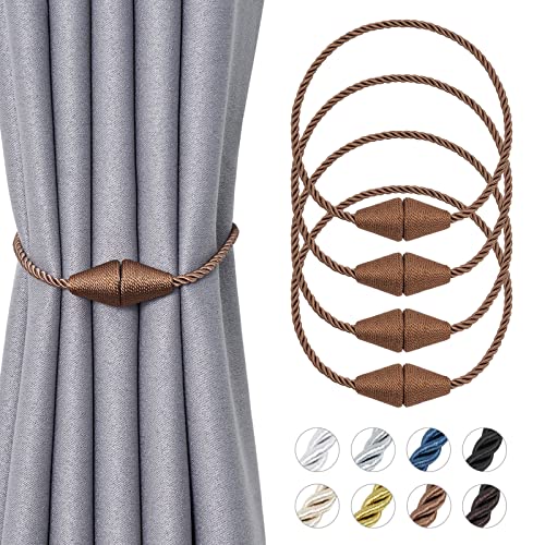 Pretty Jolly Magnetische Vorhang-Raffhalter, handgefertigt, gewebt, Seil, Vorhanghalter, praktisch, dekorativ, Kegelvorhang, Raffhalter für Zuhause und Büro, Fenstervorhänge (New Light Coffee), 4 von Pretty Jolly