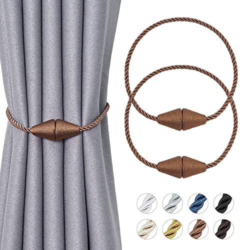 Pretty Jolly Magnetische Vorhang-Raffhalter, handgefertigt, gewebt, Seil, Vorhanghalter, praktisch, dekorativ, kegelförmig, Raffhalter für Zuhause und Büro, Fenstervorhänge (New Light Coffee) von Pretty Jolly