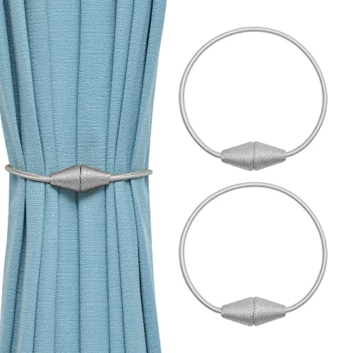 Pretty Jolly Magnetische Vorhang-Raffhalter, handgefertigt, gewebt, Seil, Vorhanghalter, praktisch, dekorativ, kegelförmig, Raffhalter für Zuhause und Büro, Fenstervorhänge, Grau, 2 Stück von Pretty Jolly