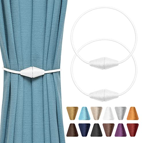 Pretty Jolly Magnetische Vorhang-Raffhalter, handgefertigt, gewebt, Seil, Vorhanghalter, praktisch, dekorativ, kegelförmig, Raffhalter für Zuhause und Büro, Fenstervorhänge (weiß), 2 Stück von Pretty Jolly