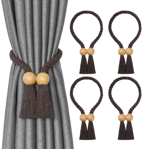 Pretty Jolly Magnetische Vorhang-Raffhalter mit Holzkugeln, Boho-Stil, Heimdekoration, Drapier-Raffhalter, natürliche Baumwolle, handgewebt, Seil, Vorhanghalter für Zuhause und Büro, Fenstervorhänge Pretty Jolly Magnetische Vorhang-Raffhalter mit Holzkugeln, Boho-Stil, Heimdekoration, Drapier-Raffhalter, natürliche Baumwolle, handgewebt, Seil, Vorhanghalter für Zuhause und Büro, Fenstervorhänge von Pretty Jolly