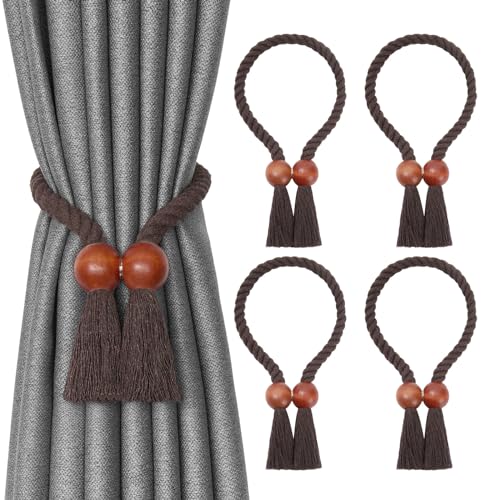 Pretty Jolly Magnetische Vorhang-Raffhalter mit Holzkugeln, Boho-Stil, Heimdekoration, Drapier-Raffhalter, natürliche Baumwolle, handgewebt, Seil, Vorhanghalter für Zuhause und Büro, Fenstervorhänge Pretty Jolly Magnetische Vorhang-Raffhalter mit Holzkugeln, Boho-Stil, Heimdekoration, Drapier-Raffhalter, natürliche Baumwolle, handgewebt, Seil, Vorhanghalter für Zuhause und Büro, Fenstervorhänge von Pretty Jolly