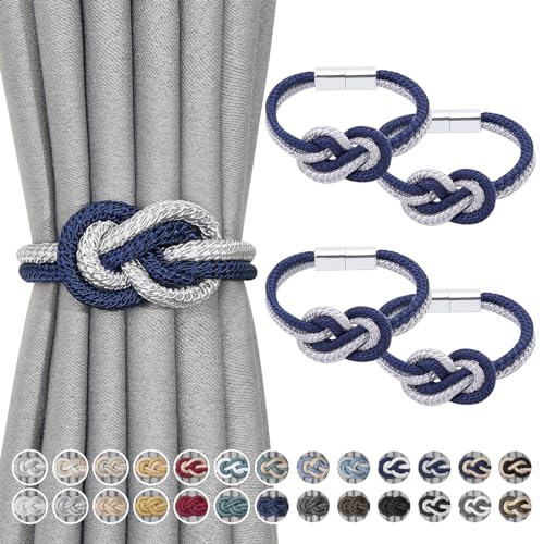 Pretty Jolly Mini magnetische Vorhang Raffhalter Nordisch Einfacher Stil Vorhang-Raffhalter Elegante dekorative Vorhang drapieren Krawatte zurück für Haus Fenster Drapery, Dunkelblau & Grau, 4 Stück von Pretty Jolly