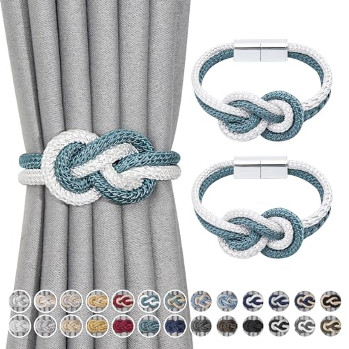 Pretty Jolly Mini magnetische Vorhang Raffhalter Nordisch Einfacher Stil Vorhang-Raffhalter Elegante dekorative Vorhang drapieren Krawatte zurück für Haus Fenster Drapery, Türkis & Weiß, 2 Stück von Pretty Jolly