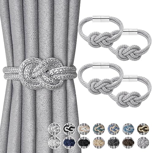 Pretty Jolly Mini magnetische Vorhang Raffhalter Nordisch Einfacher Stil Vorhang-Raffhalter Elegante dekorative Vorhang drapieren Krawatte zurück für Haus & Büro Fenster Drapery, Silber Grau, 4 Stück von Pretty Jolly