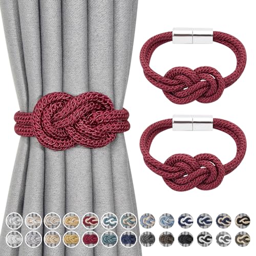 Pretty Jolly Mini magnetische Vorhang Raffhalter Nordisch Einfacher Stil Vorhang-Raffhalter Elegante dekorative Vorhang drapieren Krawatte zurück für Haus & Büro Fenster Drapery, Weinrot, 2 Stück von Pretty Jolly