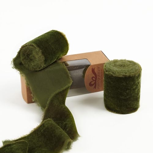 Pretty Jolly Moosgrünes Samtband zum Verpacken von Geschenken, 7,6 cm, handgefertigt, ausgefranst, Vintage-Samtband für Weihnachtsbaum, Fransenbänder zum Basteln, Heimdekoration, Blumenstrauß, Kränze Pretty Jolly Moosgrünes Samtband zum Verpacken von Geschenken, 7,6 cm, handgefertigt, ausgefranst, Vintage-Samtband für Weihnachtsbaum, Fransenbänder zum Basteln, Heimdekoration, Blumenstrauß, Kränze von Pretty Jolly