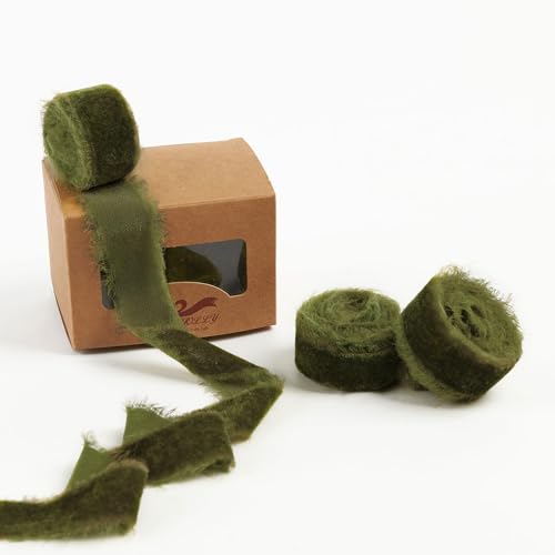 Pretty Jolly Moosgrünes Samtband zum Verpacken von Geschenken, handgefertigt, ausgefranst, Vintage-Samtband für Weihnachtsbaum, Fransenbänder zum Basteln, Heimdekoration, Blumenstrauß, Kränze Pretty Jolly Moosgrünes Samtband zum Verpacken von Geschenken, handgefertigt, ausgefranst, Vintage-Samtband für Weihnachtsbaum, Fransenbänder zum Basteln, Heimdekoration, Blumenstrauß, Kränze von Pretty Jolly