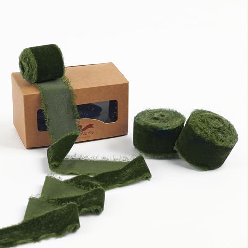 Pretty Jolly Olivgrünes Samtband zum Verpacken von Geschenken, handgefertigt, ausgefranst, Vintage-Samtband für Weihnachtsbaum, Fransenbänder zum Basteln, Heimdekoration, Blumenstrauß, Kränze Pretty Jolly Olivgrünes Samtband zum Verpacken von Geschenken, handgefertigt, ausgefranst, Vintage-Samtband für Weihnachtsbaum, Fransenbänder zum Basteln, Heimdekoration, Blumenstrauß, Kränze von Pretty Jolly