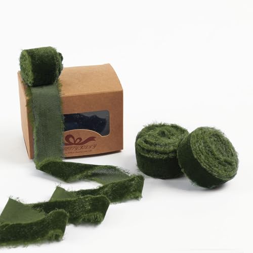 Pretty Jolly Olivgrünes Samtband zum Verpacken von Geschenken, handgefertigt, ausgefranst, Vintage-Samtband für Weihnachtsbaum, Fransenbänder zum Basteln, Heimdekoration, Blumenstrauß, Kränze Pretty Jolly Olivgrünes Samtband zum Verpacken von Geschenken, handgefertigt, ausgefranst, Vintage-Samtband für Weihnachtsbaum, Fransenbänder zum Basteln, Heimdekoration, Blumenstrauß, Kränze von Pretty Jolly