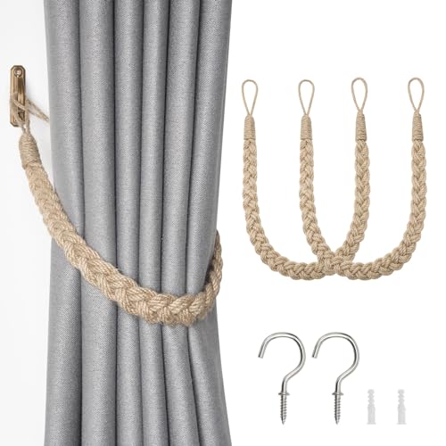 Pretty Jolly Raffhalter aus natürlichem Juteseil, Boho-Stil, rustikaler Stil, dekorative Drapier-Raffhalter, elegant, handgewebt, Seil, Vorhanghalter mit Metallhaken für Zuhause und Büro, Vorhänge Pretty Jolly Raffhalter aus natürlichem Juteseil, Boho-Stil, rustikaler Stil, dekorative Drapier-Raffhalter, elegant, handgewebt, Seil, Vorhanghalter mit Metallhaken für Zuhause und Büro, Vorhänge von Pretty Jolly