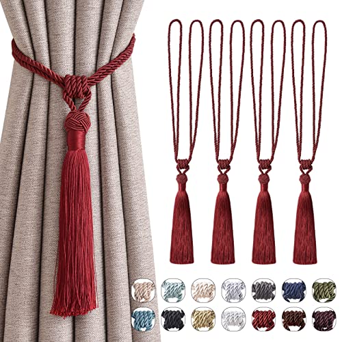 Pretty Jolly Langen Quasten Vorhang-Raffhalter Handmade geflochtene Seil Knoten drapierte Raffhalter Elegante dekorative Vorhanghalter für Zuhause und Büro, Rot, 4 Stück Pretty Jolly Langen Quasten Vorhang-Raffhalter Handmade geflochtene Seil Knoten drapierte Raffhalter Elegante dekorative Vorhanghalter für Zuhause und Büro, Rot, 4 Stück von Pretty Jolly
