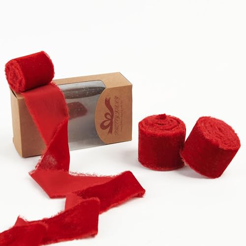 Pretty Jolly Rotes Samtband zum Verpacken von Geschenken, 5,1 cm, handgefertigt, ausgefranst, Vintage-Samtband für Weihnachtsbaum, Fransenbänder zum Basteln, Heimdekoration, Blumenstrauß, Kränze Pretty Jolly Rotes Samtband zum Verpacken von Geschenken, 5,1 cm, handgefertigt, ausgefranst, Vintage-Samtband für Weihnachtsbaum, Fransenbänder zum Basteln, Heimdekoration, Blumenstrauß, Kränze von Pretty Jolly