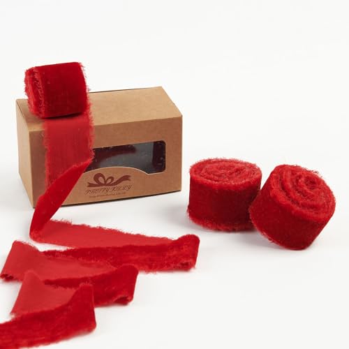 Pretty Jolly Rotes Samtband zum Verpacken von Geschenken, handgefertigt, ausgefranst, Vintage-Samtband für Weihnachtsbaum, Fransenbänder zum Basteln, Heimdekoration, Blumenstrauß, Kränze, Haarschleife Pretty Jolly Rotes Samtband zum Verpacken von Geschenken, handgefertigt, ausgefranst, Vintage-Samtband für Weihnachtsbaum, Fransenbänder zum Basteln, Heimdekoration, Blumenstrauß, Kränze, Haarschleife von Pretty Jolly