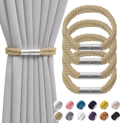 Pretty Jolly Starke magnetische Vorhang-Raffhalter, Boho-Dekoration, Drapier-Raffhalter, natürliche Baumwolle, handgefertigt, Doppelseil-Vorhanghalter für dünne oder dicke Fenstervorhänge zu Hause von Pretty Jolly
