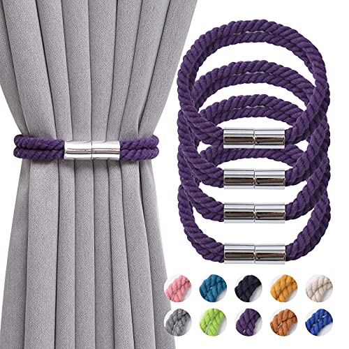 Pretty Jolly Starke magnetische Vorhang-Raffhalter, modern, schlichter Stil, Raffhalter, doppeltes Hanfseil, violett, 4 Stück von Pretty Jolly