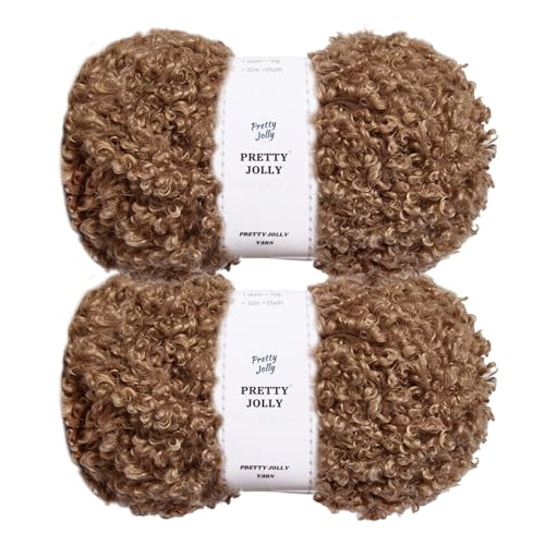 Pretty Jolly Teddyfell-Garn, super weich, klobig, flauschig und flauschig, Kunstfell, Wimperngarn zum Häkeln und Stricken (Gesamtlänge 110 m/200 g) (Braun) von Pretty Jolly