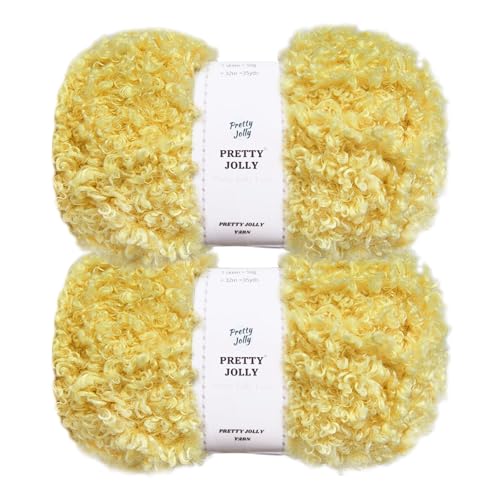 Pretty Jolly Teddyfell-Garn, superweiches, klobiges, flauschiges Kunstfell, Gesamtlänge 2 × 50 m (100 g × 2), Gelb von Pretty Jolly