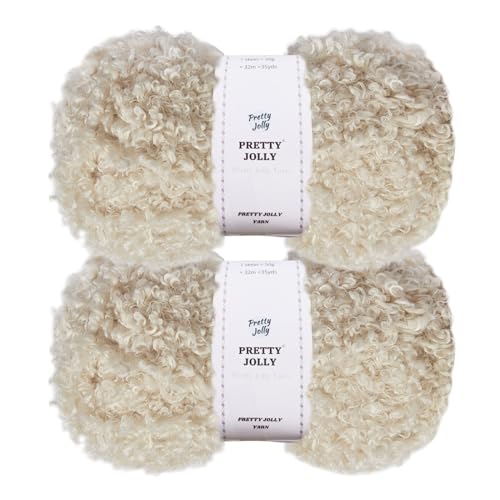 Pretty Jolly Teddyfell-Garn, superweiches, klobiges, flauschiges Kunstfell, Gesamtlänge 2 × 50 m (100 g × 2), Beige von Pretty Jolly