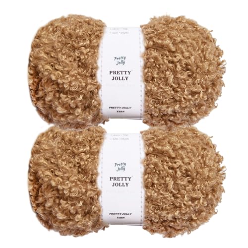 Pretty Jolly Teddyfell-Garn, superweiches Garn, grob, flauschiges Kunstfellgarn, flauschiges Kunstfell, Wimperngarn zum Häkeln, Stricken, Gesamtlänge 2 x 50 m (100 g x 2) (Khaki) von Pretty Jolly