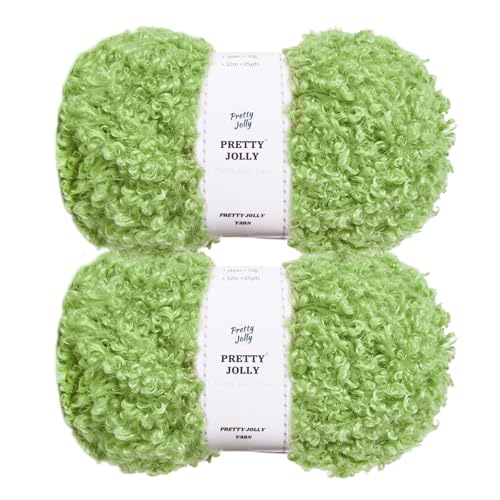 Pretty Jolly Teddyfell-Garn, superweich, grob und flauschig, Kunstfell, flauschiges Wimperngarn zum Häkeln und Stricken, Gesamtlänge 2 x 50 m (100 g × 2) (Knospengrün) von Pretty Jolly