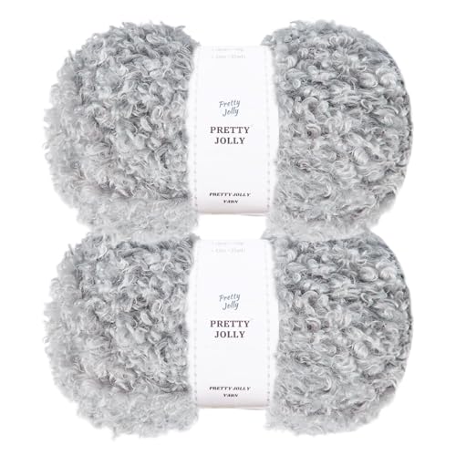 Pretty Jolly Teddyfell-Garn, superweiches, klobiges, flauschiges Kunstfell, 2 Knäuel, je 100 g, Hellgrau von Pretty Jolly
