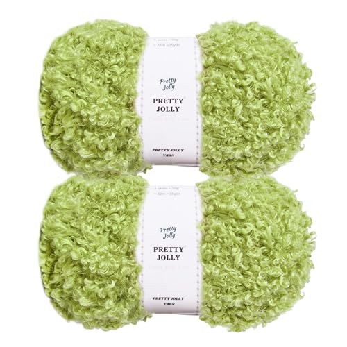 Pretty Jolly Teddyfell-Garn, superweich, grob, Kunstfell, flauschig, Wimperngarn zum Häkeln/Stricken, Gesamtlänge 2 × 50 m (100 g × 2), zartes Grün von Pretty Jolly