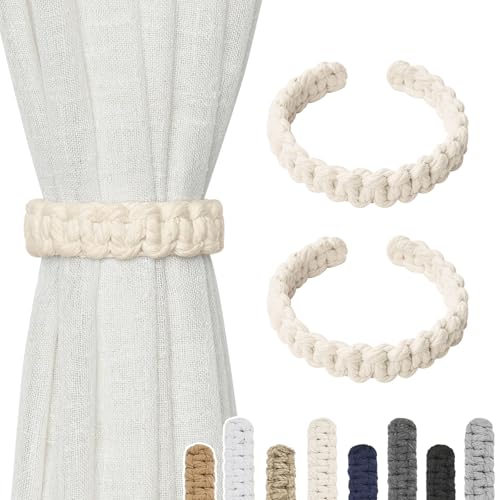 Pretty Jolly Vorhang Raffhalter aus natürlichem Baumwollseil, eleganter, dekorativer Vorhang-Raffhalter im Boho-Stil, weiche, handgewebte Seil-Vorhanghalter für Zuhause und Büro, B-Beige, 2 Stück von Pretty Jolly