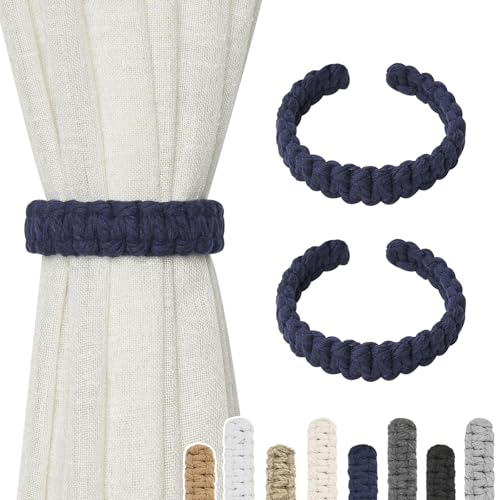Pretty Jolly Vorhang Raffhalter aus natürlichem Baumwollseil, eleganter, dekorativer Vorhang-Raffhalter im Boho-Stil, weiche, handgewebte Seil-Vorhanghalter für Zuhause und Büro, B-Dunkelblau, 2 Stück von Pretty Jolly