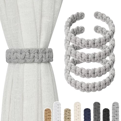 Pretty Jolly Vorhang Raffhalter aus natürlichem Baumwollseil, eleganter, dekorativer Vorhang-Raffhalter im Boho-Stil, weiche, handgewebte Seil-Vorhanghalter für Zuhause und Büro, B-Dunkelgrau, 4 Stück von Pretty Jolly