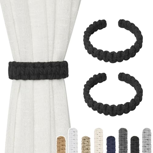Pretty Jolly Vorhang Raffhalter aus natürlichem Baumwollseil, eleganter, dekorativer Vorhang-Raffhalter im Boho-Stil, weiche, handgewebte Seil-Vorhanghalter für Zuhause und Büro, B-Schwarz, 2 Stück von Pretty Jolly