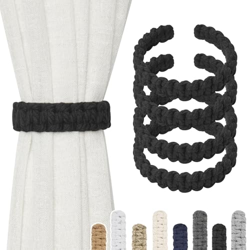 Pretty Jolly Vorhang Raffhalter aus natürlichem Baumwollseil, eleganter, dekorativer Vorhang-Raffhalter im Boho-Stil, weiche, handgewebte Seil-Vorhanghalter für Zuhause und Büro, B-Schwarz, 4 Stück Pretty Jolly Vorhang Raffhalter aus natürlichem Baumwollseil, eleganter, dekorativer Vorhang-Raffhalter im Boho-Stil, weiche, handgewebte Seil-Vorhanghalter für Zuhause und Büro, B-Schwarz, 4 Stück von Pretty Jolly