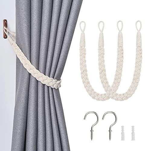 Pretty Jolly Vorhang Raffhalter aus natürlichem Baumwollseil, eleganter, dekorativer Vorhang-Raffhalter im Boho-Stil, weiche, handgewebte Seil-Vorhanghalter für Zuhause und Büro, Beige, 2 Stück von Pretty Jolly