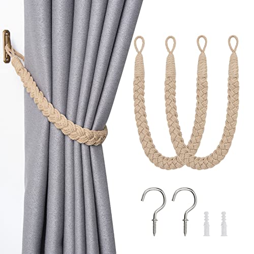 Pretty Jolly Vorhang Raffhalter aus natürlichem Baumwollseil, eleganter, dekorativer Vorhang-Raffhalter im Boho-Stil, weiche, handgewebte Seil-Vorhanghalter für Zuhause und Büro, Dunkelbeige, 2 Stück von Pretty Jolly