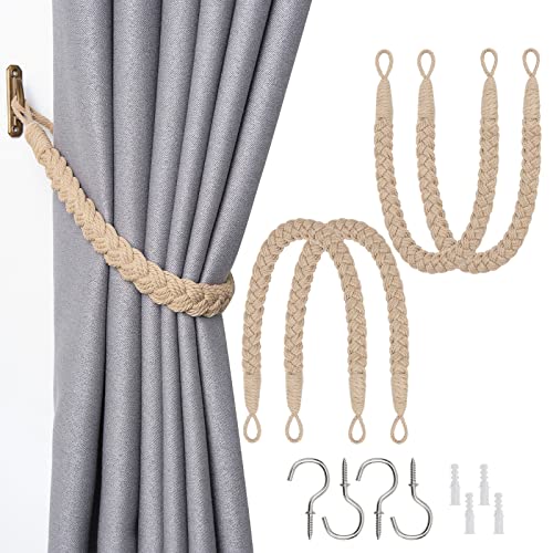 Pretty Jolly Vorhang Raffhalter aus natürlichem Baumwollseil, eleganter, dekorativer Vorhang-Raffhalter im Boho-Stil, weiche, handgewebte Seil-Vorhanghalter für Zuhause und Büro, Dunkelbeige, 4 Stück von Pretty Jolly