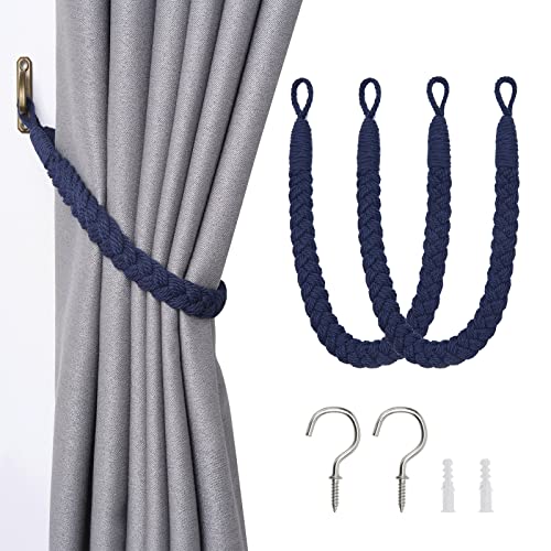 Pretty Jolly Vorhang Raffhalter aus natürlichem Baumwollseil, eleganter, dekorativer Vorhang-Raffhalter im Boho-Stil, weiche, handgewebte Seil-Vorhanghalter für Zuhause und Büro, Dunkelblau, 2 Stück Pretty Jolly Vorhang Raffhalter aus natürlichem Baumwollseil, eleganter, dekorativer Vorhang-Raffhalter im Boho-Stil, weiche, handgewebte Seil-Vorhanghalter für Zuhause und Büro, Dunkelblau, 2 Stück von Pretty Jolly
