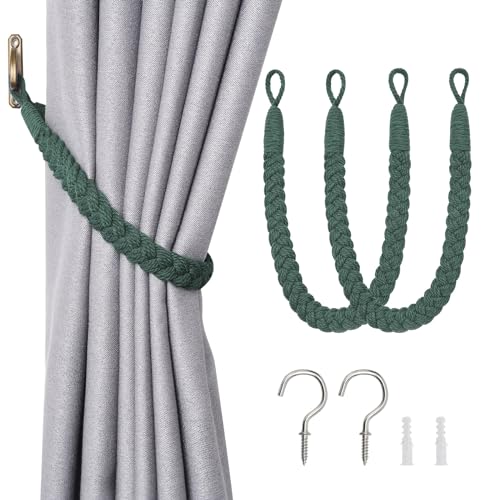 Pretty Jolly Vorhang Raffhalter aus natürlichem Baumwollseil, eleganter, dekorativer Vorhang-Raffhalter im Boho-Stil, weiche, handgewebte Seil-Vorhanghalter für Zuhause und Büro, Dunkelgrün, 2 Stück Pretty Jolly Vorhang Raffhalter aus natürlichem Baumwollseil, eleganter, dekorativer Vorhang-Raffhalter im Boho-Stil, weiche, handgewebte Seil-Vorhanghalter für Zuhause und Büro, Dunkelgrün, 2 Stück von Pretty Jolly