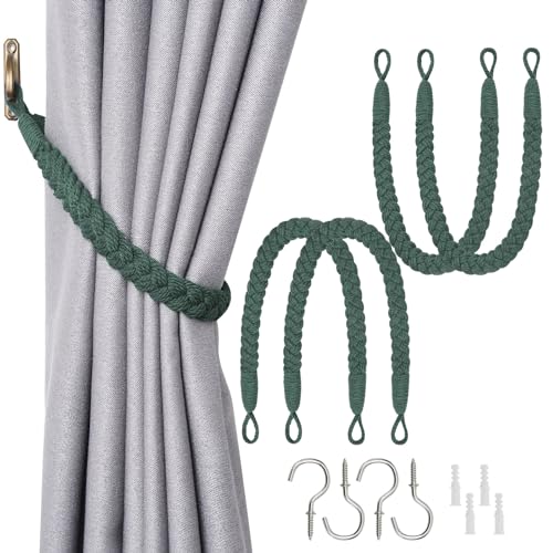 Pretty Jolly Vorhang Raffhalter aus natürlichem Baumwollseil, eleganter, dekorativer Vorhang-Raffhalter im Boho-Stil, weiche, handgewebte Seil-Vorhanghalter für Zuhause und Büro, Dunkelgrün, 4 Stück Pretty Jolly Vorhang Raffhalter aus natürlichem Baumwollseil, eleganter, dekorativer Vorhang-Raffhalter im Boho-Stil, weiche, handgewebte Seil-Vorhanghalter für Zuhause und Büro, Dunkelgrün, 4 Stück von Pretty Jolly